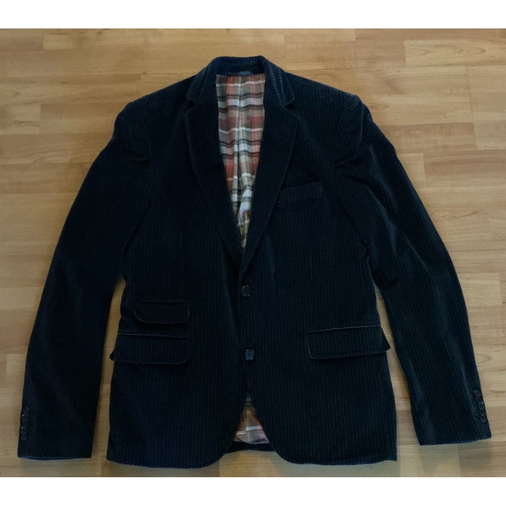 Drykorn Oslo Pinstripe Blazer 54 /44R Black Velvet Cotton Sport Coat Plaid Lined - Picture 1 of 11
